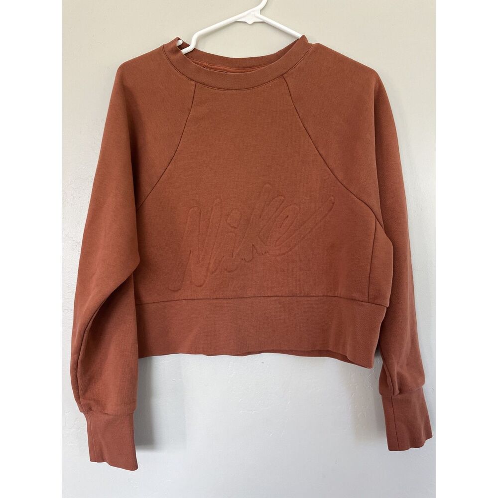 Nike Cropped Crewneck Sweatshirt Embossed Script Rust Orange Size S